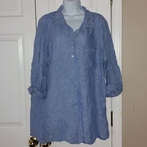 JNY Jones New York blue 100% linen tunic top  Sz 1X
